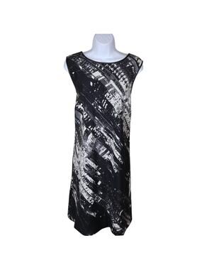 DKNY Women’s Silk Blend Shift Dress Abstract City Print Black White L